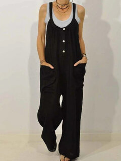Solid Color Loose Straps Jumpsuit Other Image