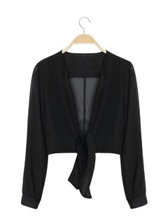 Sexy Women Tie Front Long Sleeves V-neck Crop Tops Other Image