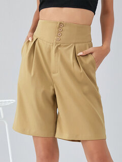 Plain Button Front Bermuda Shorts Other Image