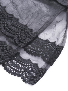 Women Casual Lace Stitching Slit Long Sleeve O-neck T-shirt Other Image