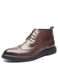 Men formal dress chukka oxford Brogue carved leather high top warm boots shoes