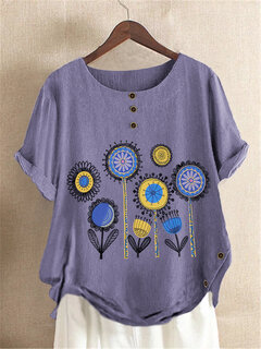 Cartoon Flower Printed O-Neck T-shirt Other Image