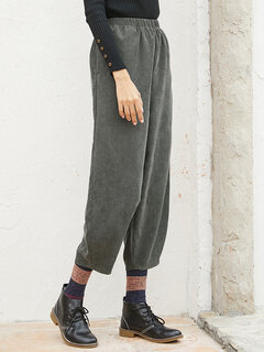 Loose Solid Color Corduroy Pants Other Image