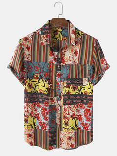 Chemise à manches courtes avec poche à imprimé floral et imprimé floral pour homme