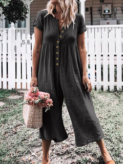 Solid Color Button Jumpsuit Other Image