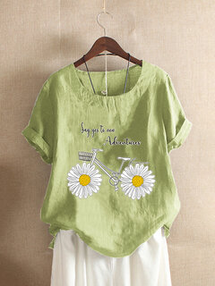 Funny Daisy Floral Bike Printed T-shirt Other Image