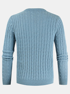 Solid Crew Neck Twist Knitted Sweater Other Image
