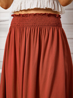 Solid Shirred Elastic Waist Skirt Other Image