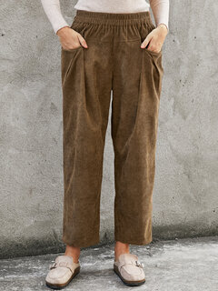 Solid Color Corduroy Pants Other Image