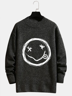 Smile Face Print Knit Sweaters Other Image