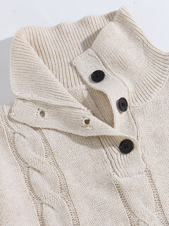 Solid Color Stand Collar Cable Knit Sweater Other Image