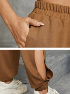 Solid Pocket Elastic Waist Sweatpants Other Image