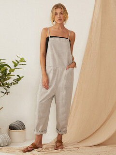 Plaid Straps Jumpsuit With Pocket Other Image