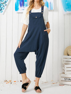Solid Color Pocket Casual Jumpsuit Other Image