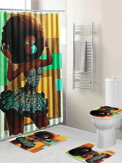 Waterproof Bathroom Shower Curtain 3PCS Bathroom Bath Mat Set Toilet Seat Cover