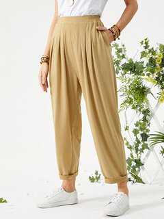 Solid Color Pleated Casual Pants Other Image