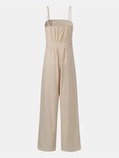 Pleated Adjustable Button Zipper Jumpsuit Other Image