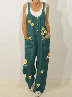 Sunflower Print Straps Jumpsuit Other Image