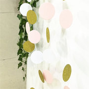 Pink White & Gold Glitter Circle Polka Dots Paper Garland Ba Other Image