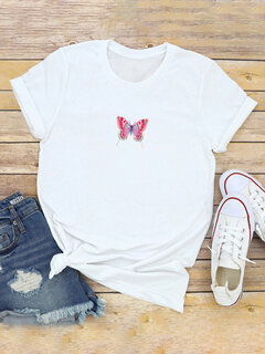 Butterfly Print O-neck T-shirt Other Image