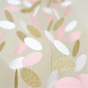 Pink White & Gold Glitter Circle Polka Dots Paper Garland Ba Other Image