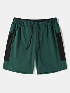 Men Colorblock Zip Pocket Mid Length Activewear Bottoms