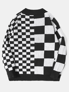Checkered Button Front Preppy Cardigans Other Image