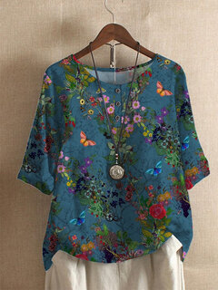 Flower Butterfly Print Button T-shirt Other Image
