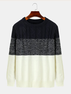 Cable Knit Colorblock Patchwork Sweaters Other Image