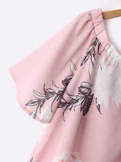 Chiffon Floral Print Elastic Off Shoulder Half Sleeve Women Blouse Other Image