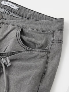 Elastic Waist Patchwork Denim Jeans Other Image