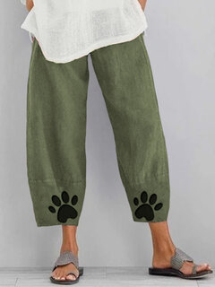 Paw Printed Elastic Waist Casual Pants Other Image