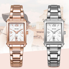 ساعة يد نسائية عصرية كلاسيكية مربعة بثلاثة دبابيس يتصل تقويم بحزام فولاذي كوارتز Watch Other Image