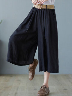 Solid Culottes Pants with Belt Other Image