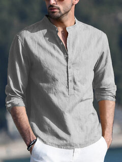 INCERUN Mens 100% Cotton Stripe 3/4 Short Sleeve Henley Shirt Best ...