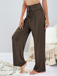 Solid Lace Up Wide Leg Pants Other Image