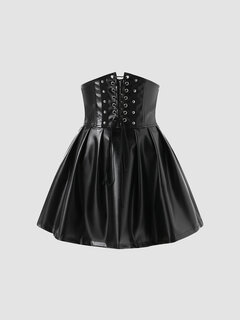 Solid Drawstring Zip Gothic Corset Skirt Other Image
