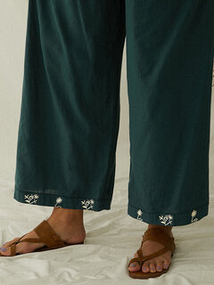 Floral Embroidery Elastic Waist Pants Other Image