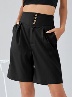 Plain Button Front Bermuda Shorts Other Image