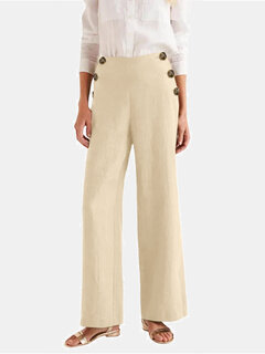 Solid Color Front Button Casual Pants Other Image