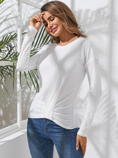 Solid Long Sleeve Twisted T-shirt Other Image