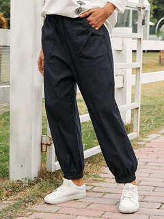 Solid Color Pocket Casual Pants Other Image