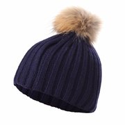 Children Warm Winter Wool Knit Beanie Raccoon Fur Pom Bobble Hat Crochet Ski Cap Other Image