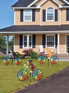 Cute 3D Animal on Bike Windmill Wind Spinner Whirligig Garden Lawn Yard Decor 