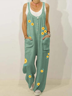 Sunflower Print Straps Jumpsuit Other Image