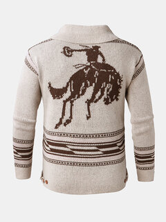 Animal Pattern Lapel Knit Cardigans Other Image