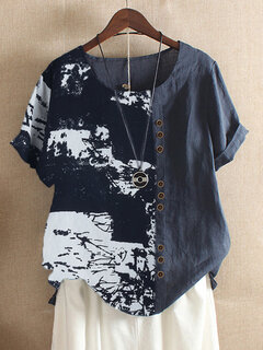 Button Print Patchwork T-shirt Other Image
