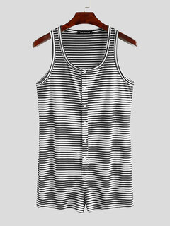 Striped Button Short Jumpsuits Other Image