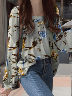 Flower Leaves Print Blouse Other Image