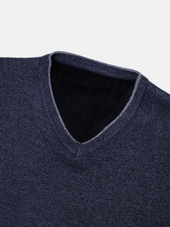 Basic Solid Color V-Neck Knitted Sweater Other Image